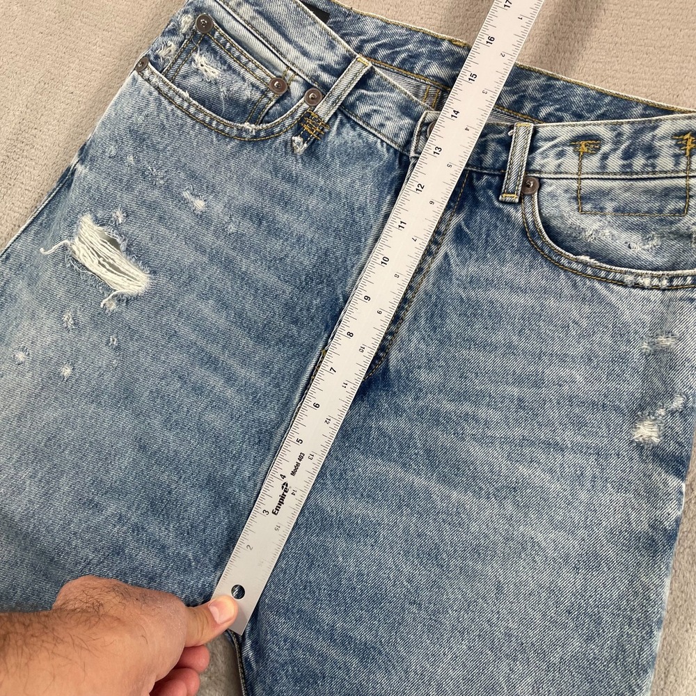 R13 Tailored Drop Jeans in Bain Blue Women 28 (Tag 24) Distressed Denim Italy - Picture 11 of 14